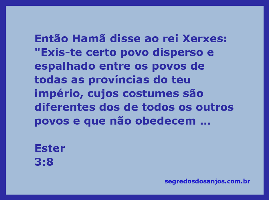 Hamã se dirige ao rei Xerxes, alertando sobre um povo com costumes diferentes.