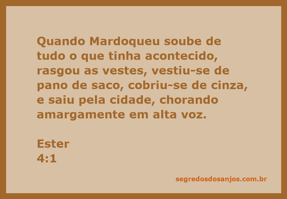 Mardoqueu vestindo pano de saco e coberto de cinzas, expressando sua dor em alta voz na cidade.