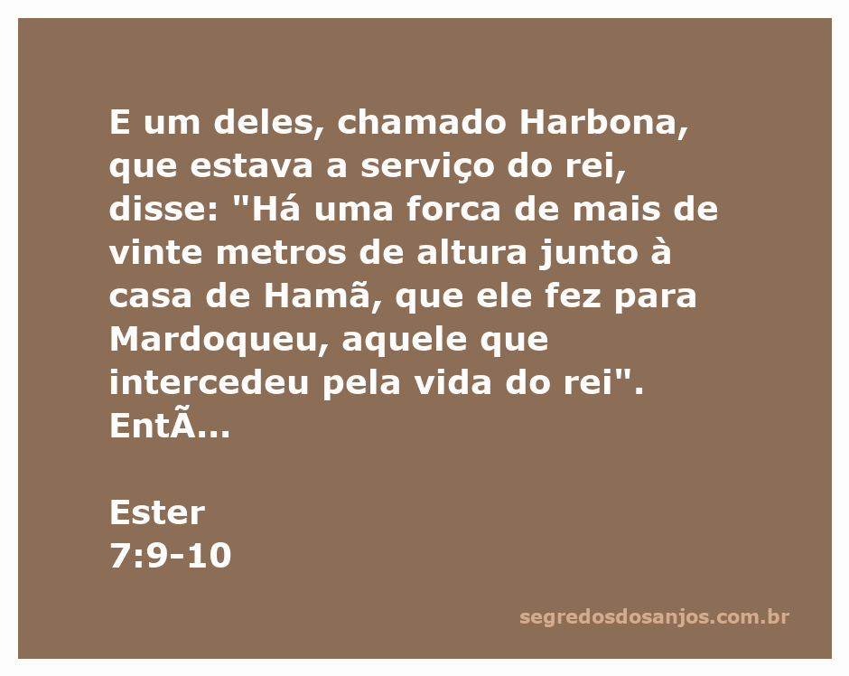 Ilustração da cena em Ester 7:9-10, onde Hamã é enforcado na forca que ele próprio preparou para Mardoqueu.