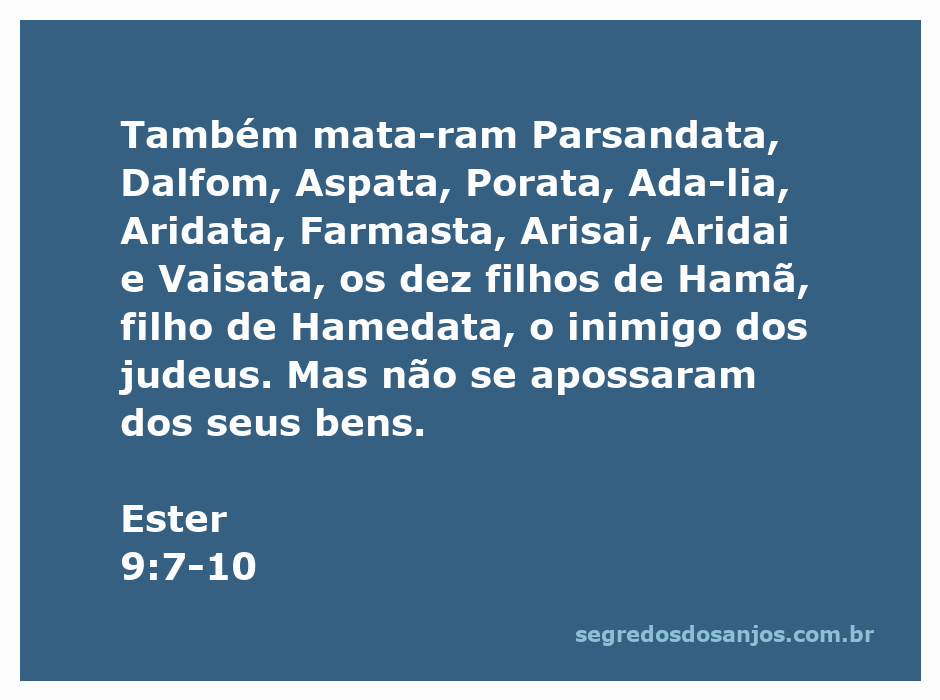 Ilustração da passagem bíblica Ester 9:7-10, que menciona a derrota dos filhos de Hamã.
