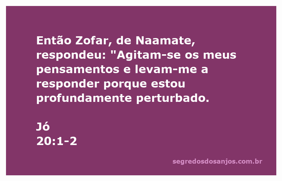 Zofar de Naamate expressando suas preocupações e perturbações em Jó 20:1-2.