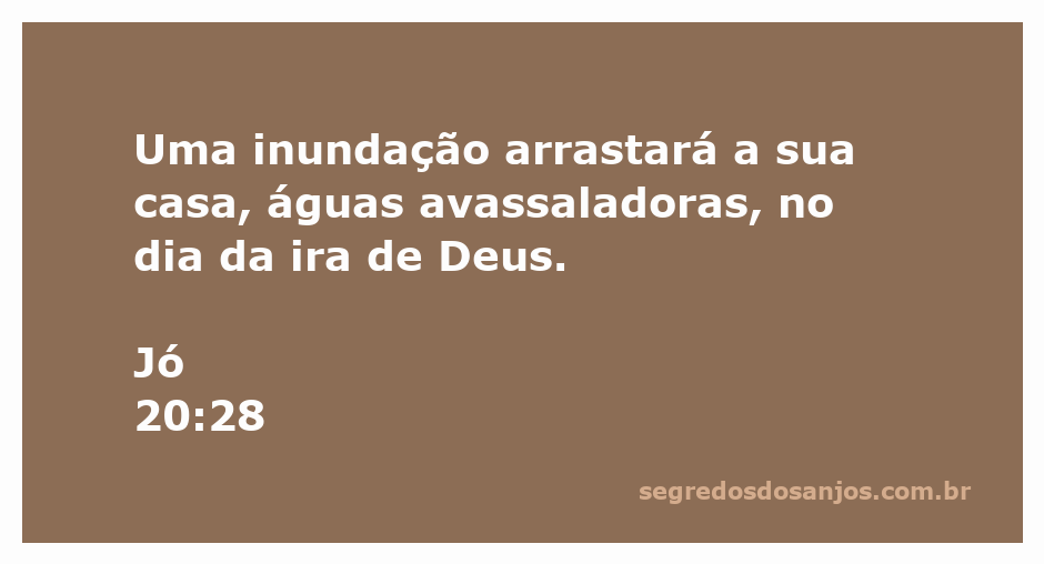 Ilustração do versículo Jó 20:28, representando uma inundação arrastando uma casa como símbolo do juízo divino.