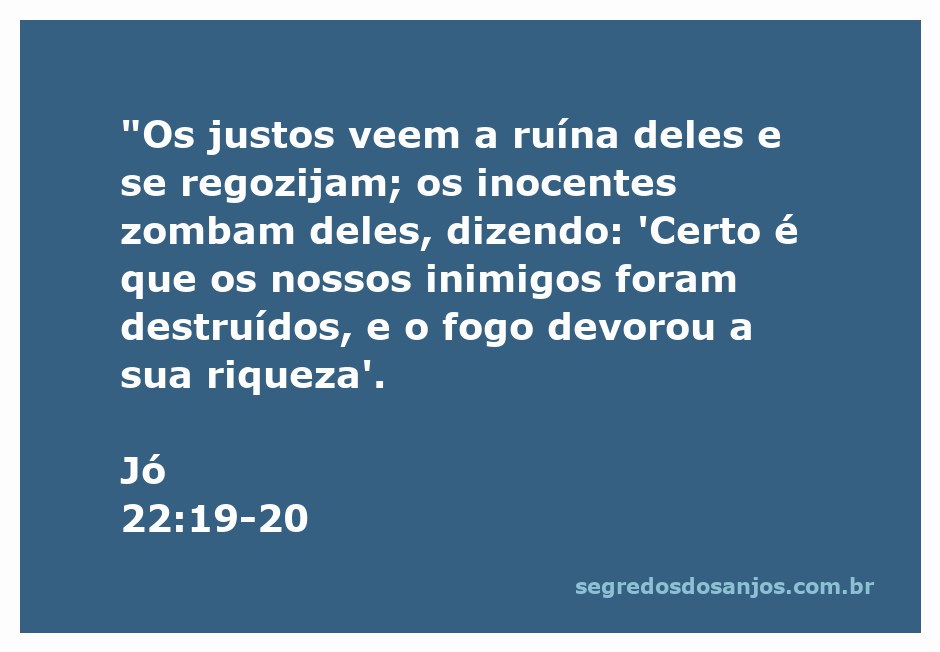 Imagem representativa do versículo Jó 22:19-20, mostrando justos e inocentes celebrando a ruína de seus inimigos.