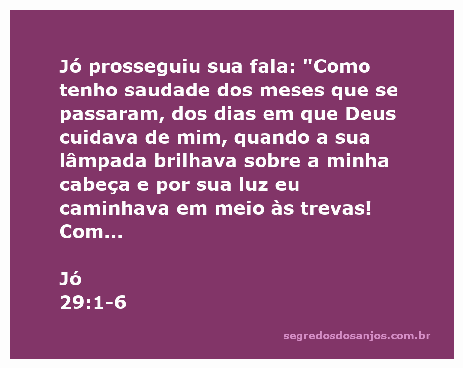 Jó expressa sua saudade e reflexão sobre os dias de bênção e cuidado divino em sua vida.