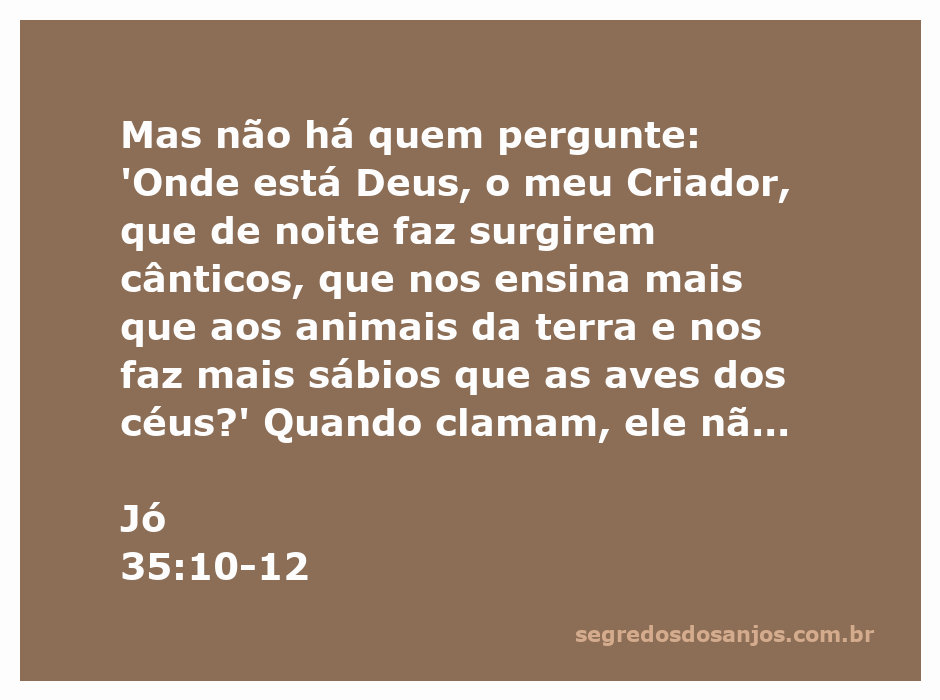 Ilustração do versículo Jó 35:10-12, destacando a busca pela presença de Deus e a sabedoria divina em contraste com a arrogância humana.