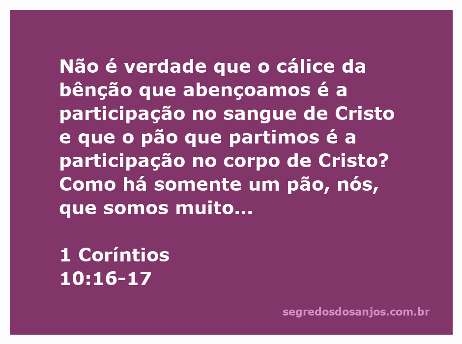 Imagem representando a comunhão cristã com pão e vinho, simbolizando o corpo e o sangue de Cristo conforme 1 Coríntios 10:16-17.