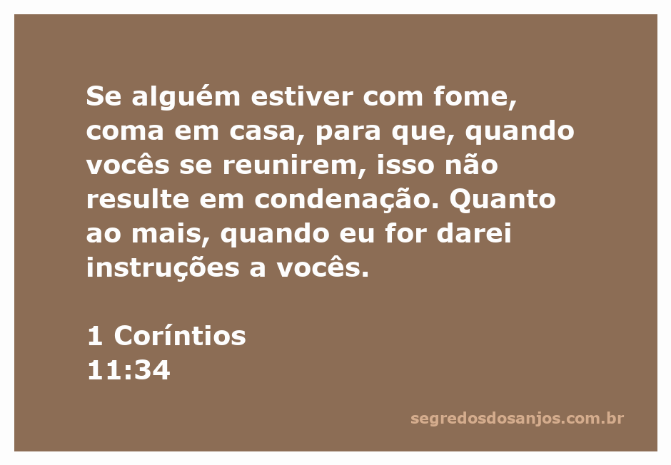 Imagem ilustrativa do versículo 1 Coríntios 11:34, mostrando a importância da refeição em casa antes das reuniões.