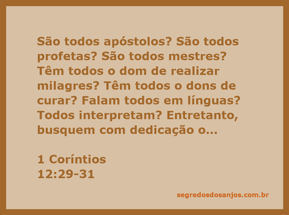 Ilustração de 1 Coríntios 12:29-31, destacando a diversidade de dons espirituais dentro da comunidade cristã.