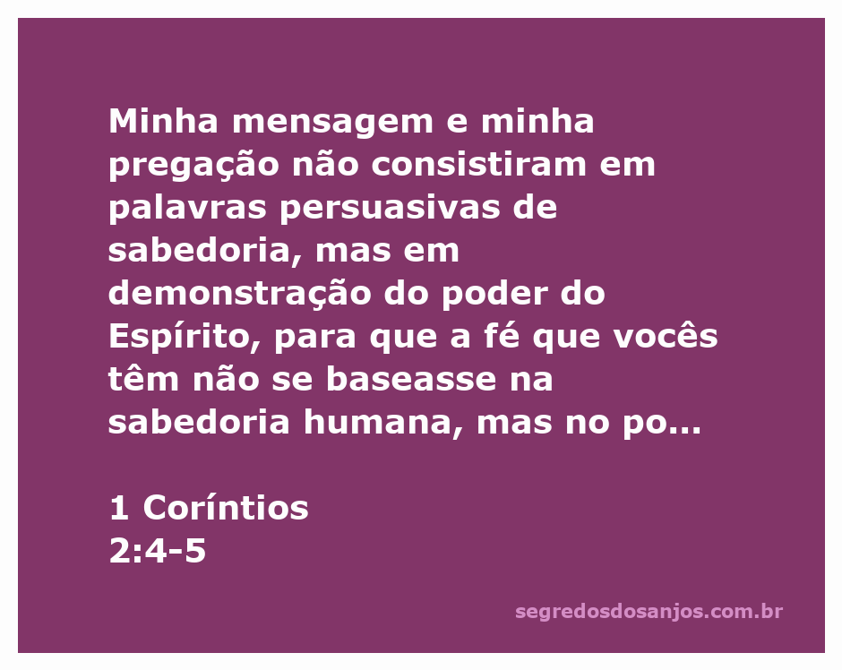 Versículo de 1 Coríntios 2:4-5 destacando a mensagem e o poder do Espírito.