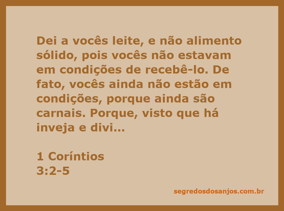 Ilustração do versículo 1 Coríntios 3:2-5, enfatizando a diferença entre leite e alimento sólido na fé cristã.