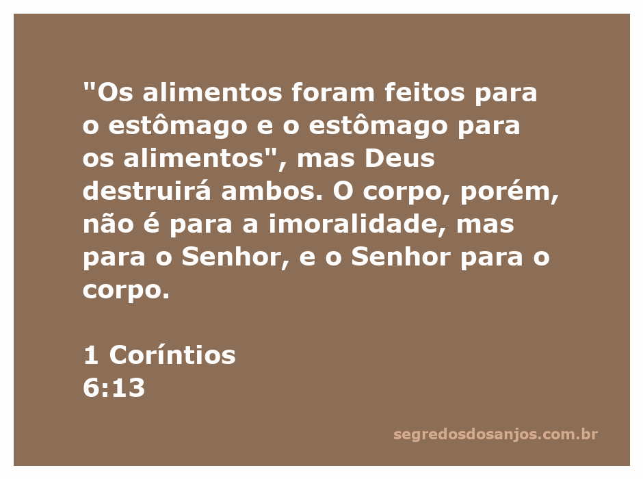 Versículo de 1 Coríntios 6:13 sobre o corpo e a imoralidade