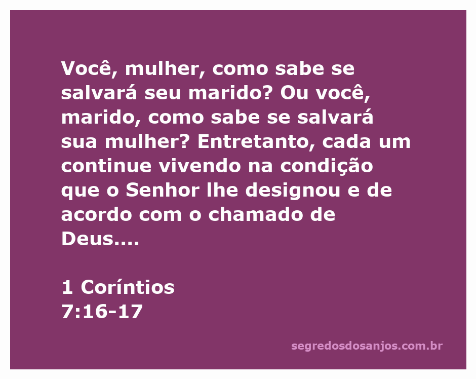 Imagem representativa de 1 Coríntios 7:16-17, enfatizando a importância de viver conforme o chamado de Deus em relacionamentos.