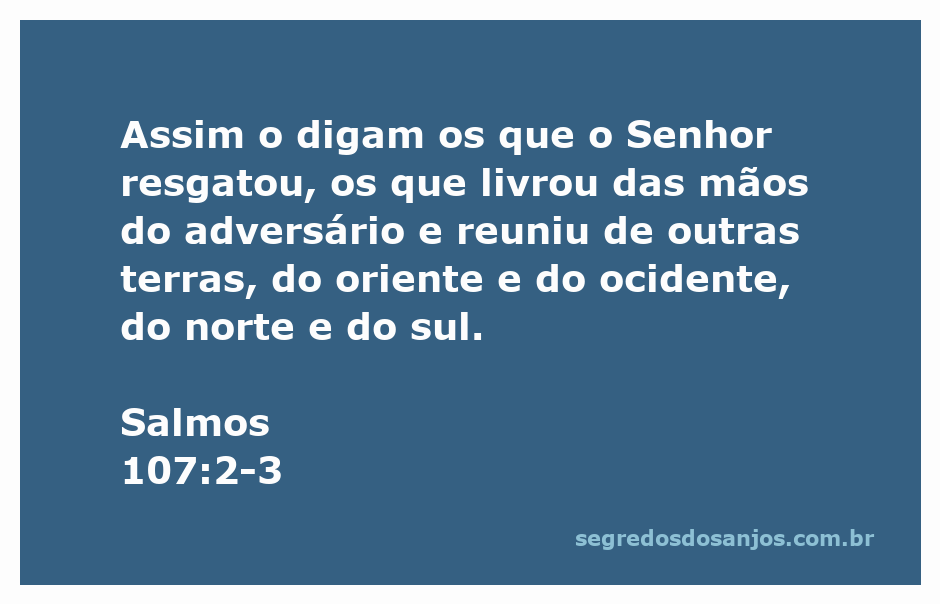 Imagem representativa do versículo Salmos 107:2-3, mostrando pessoas reunidas em gratidão após serem resgatadas pelo Senhor.