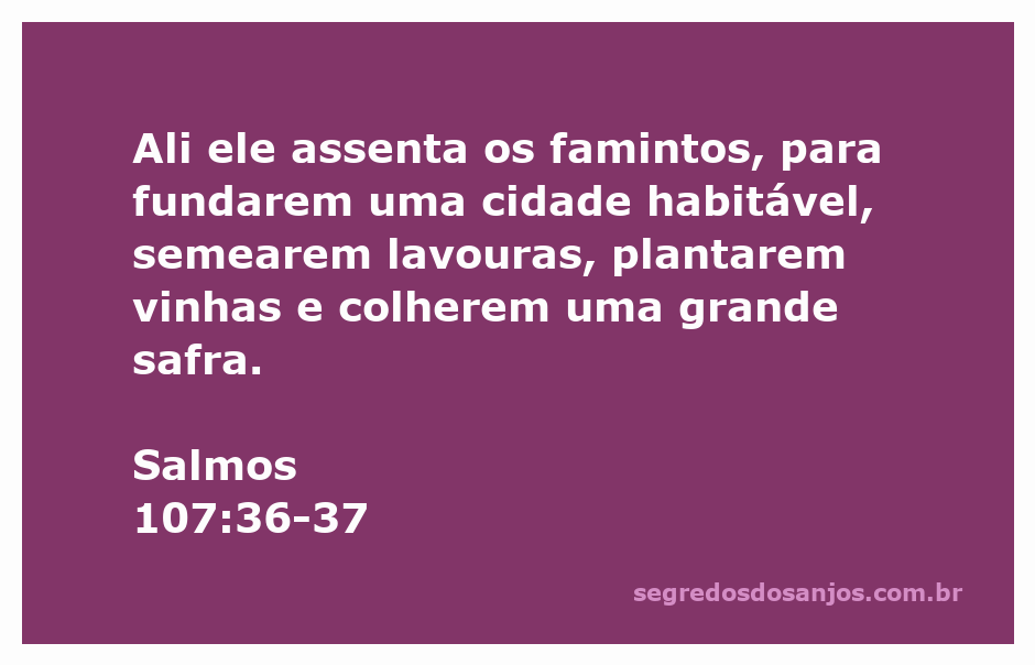 Imagem de pessoas semeando lavouras e plantando vinhas em uma cidade habitável, representando Salmos 107:36-37.
