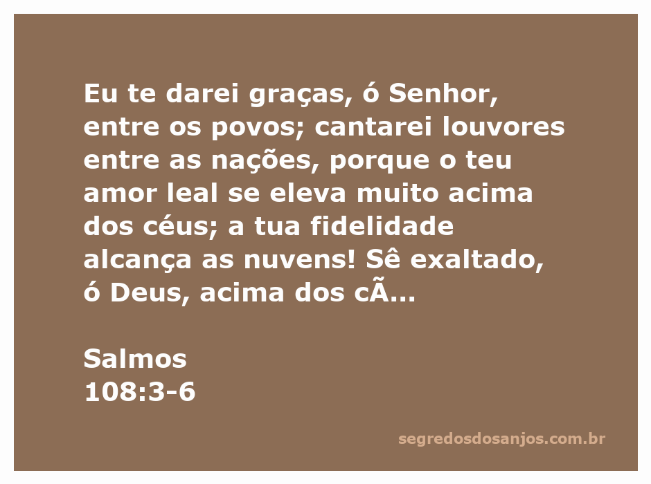 Ilustração do Salmo 108:3-6 com destaque para a gratidão e louvor a Deus entre as nações.