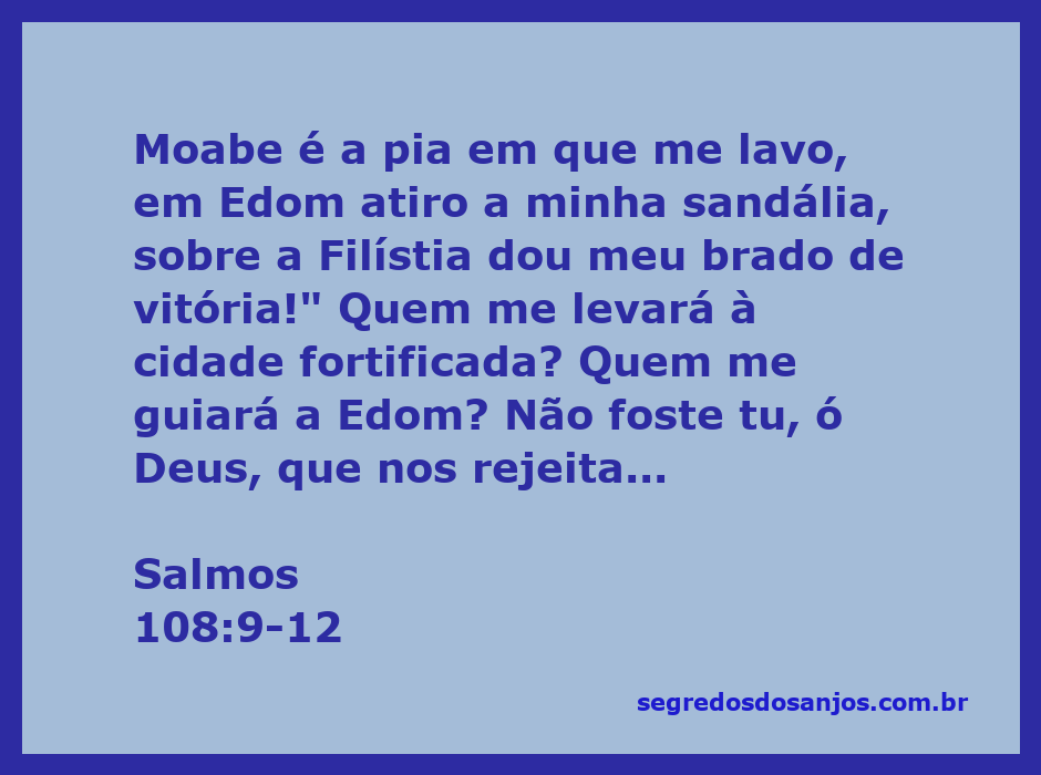 Ilustração do versículo Salmos 108:9-12, com referência a Moabe, Edom e Filístia, simbolizando vitória e busca por ajuda divina.