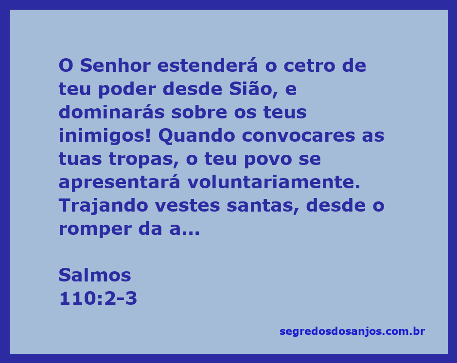 Ilustração do Salmo 110:2-3, representando o Senhor estendendo o cetro de poder, com jovens em vestes santas se apresentando como orvalho ao amanhecer.