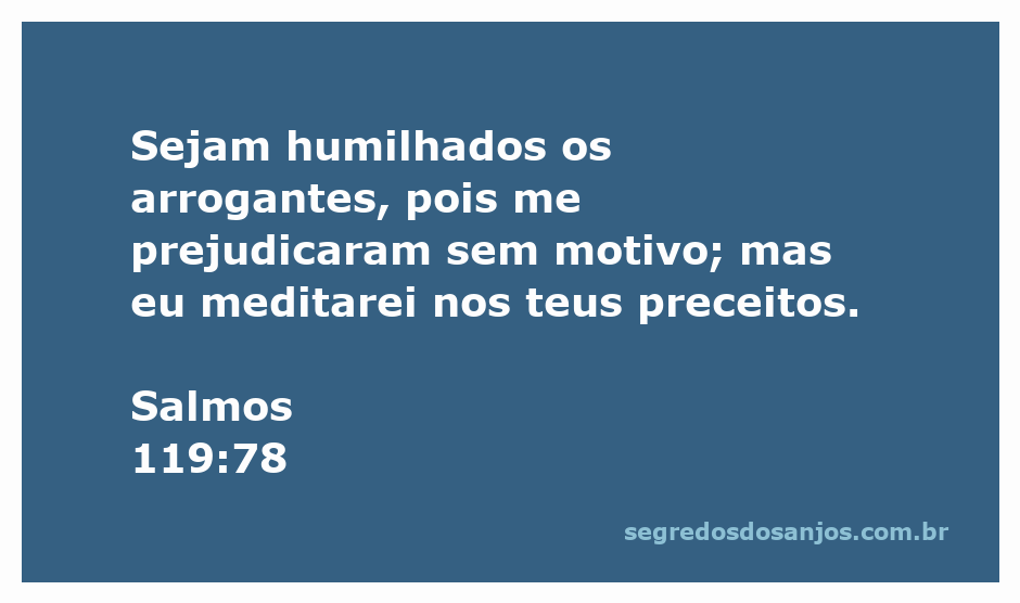 Imagem inspiradora com a citação de Salmos 119:78 sobre humildade e meditação nos preceitos de Deus