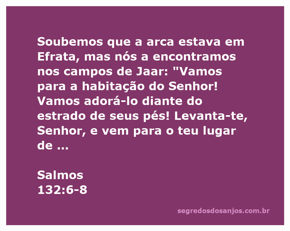Imagem da arca da aliança simbolizando a presença de Deus, com uma referência ao Salmo 132:6-8.