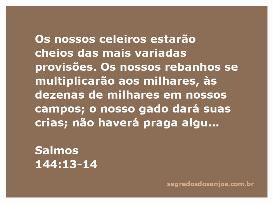 Ilustração de celeiros cheios e rebanhos multiplicados, simbolizando abundância e prosperidade conforme Salmos 144:13-14.