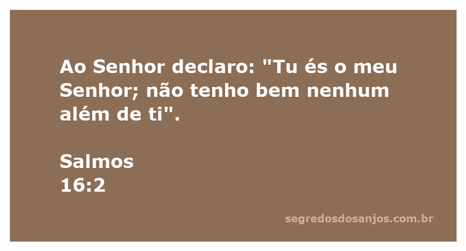 Imagem de Salmos 16:2 com a frase 'Tu és o meu Senhor; não tenho bem nenhum além de ti' em um fundo sereno.