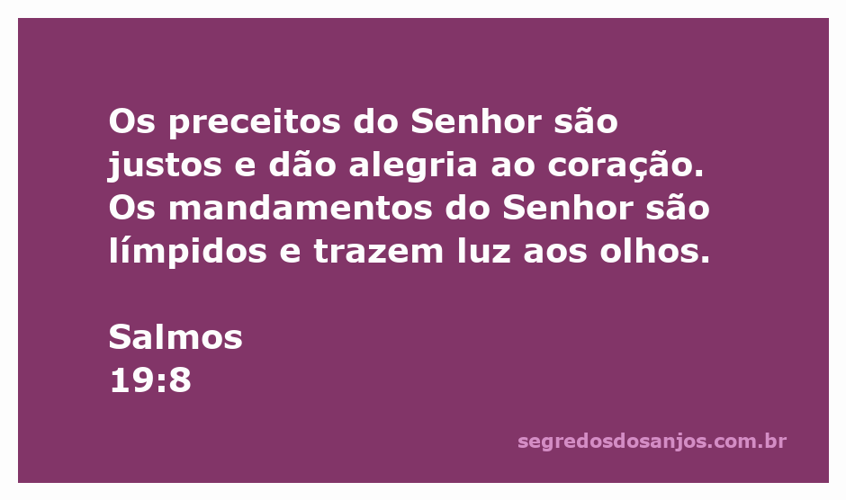 Imagem que ilustra Salmos 19:8, destacando a justiça e a alegria dos preceitos do Senhor.