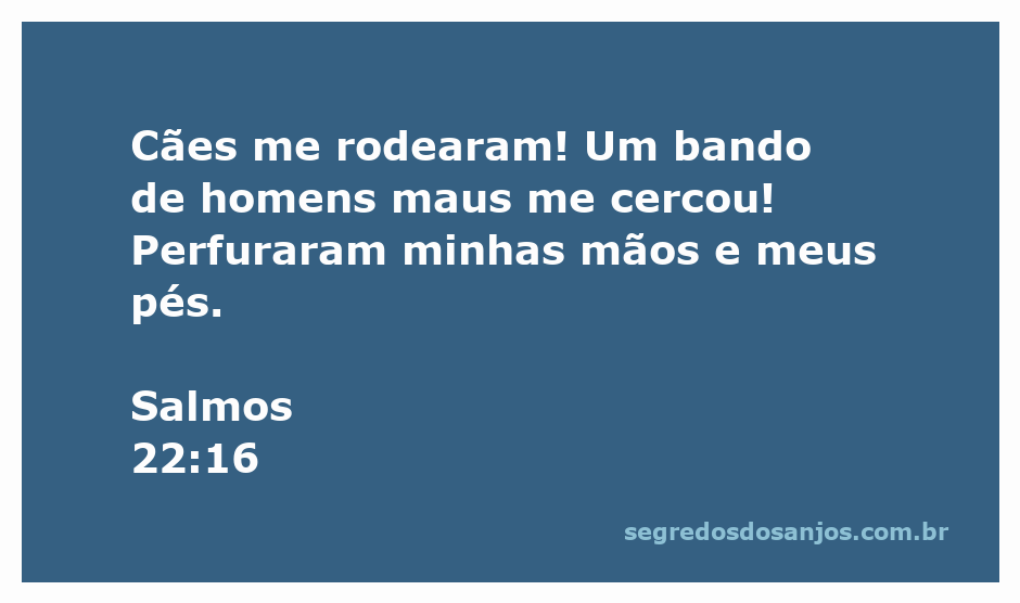 Representação artística da passagem de Salmos 22:16, mostrando cães e homens maus cercando uma figura central com mãos e pés perfurados.