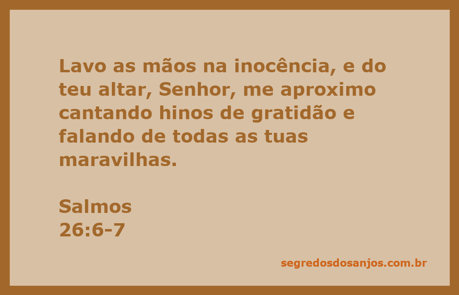Imagem de uma pessoa lavando as mãos em sinal de pureza, com um altar ao fundo e cantando hinos em gratidão ao Senhor.