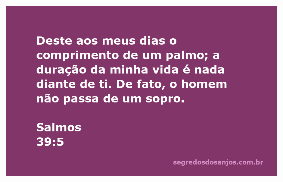 Versículo Salmos 39:5 sobre a brevidade da vida e a grandeza de Deus.