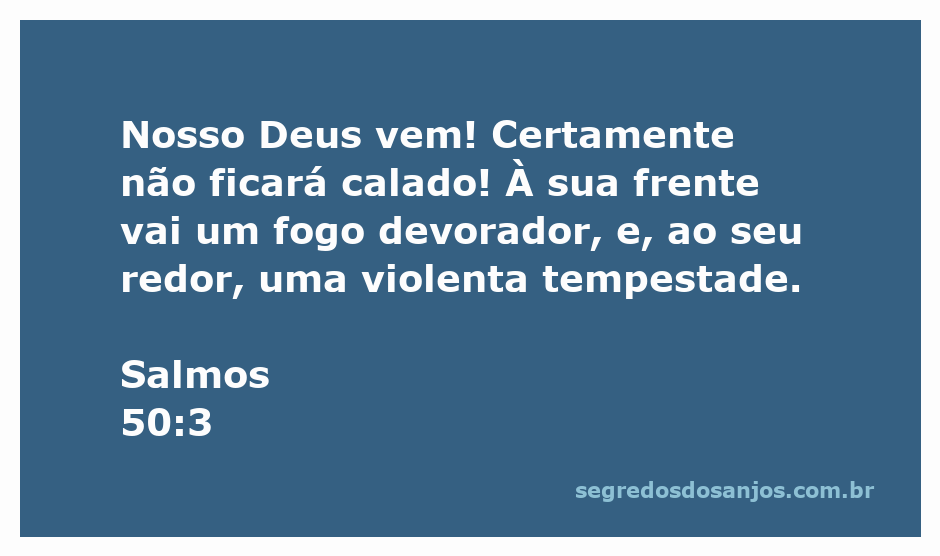 Imagem representativa de Salmos 50:3, mostrando um Deus majestoso cercado por um fogo devorador e uma tempestade violenta.