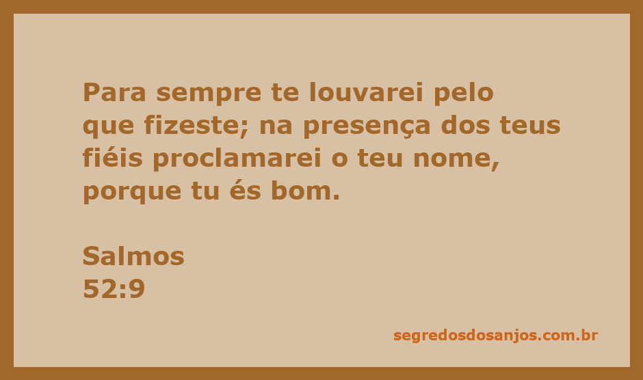 Imagem inspiradora representando o louvor a Deus, com a frase de Salmos 52:9 destacada