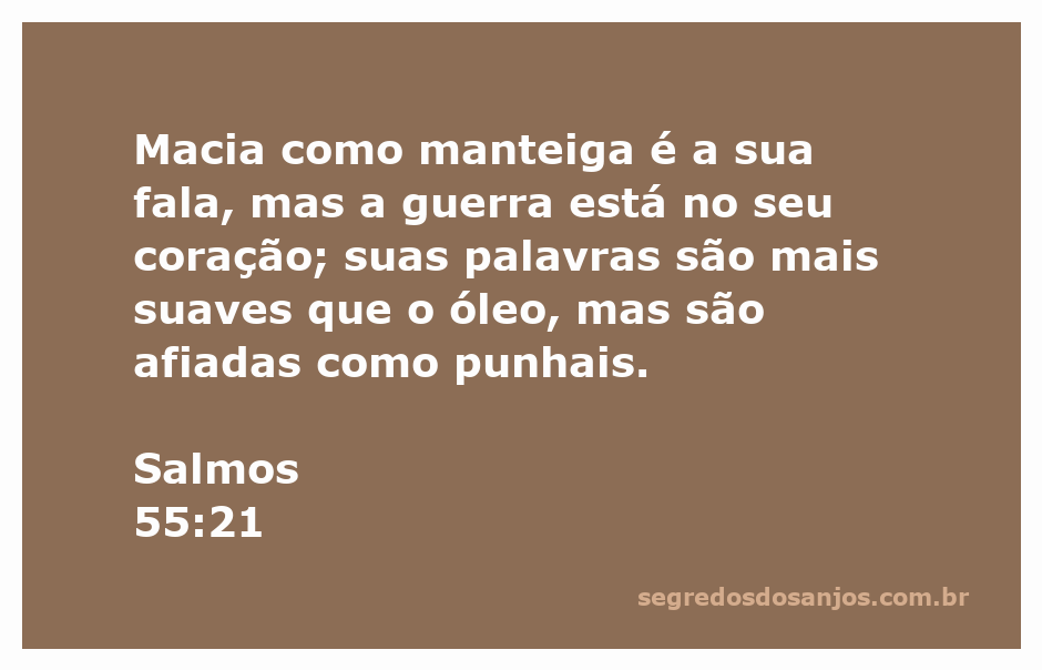 Ilustração de Salmos 55:21, representando a dualidade das palavras suaves e intenções traiçoeiras.
