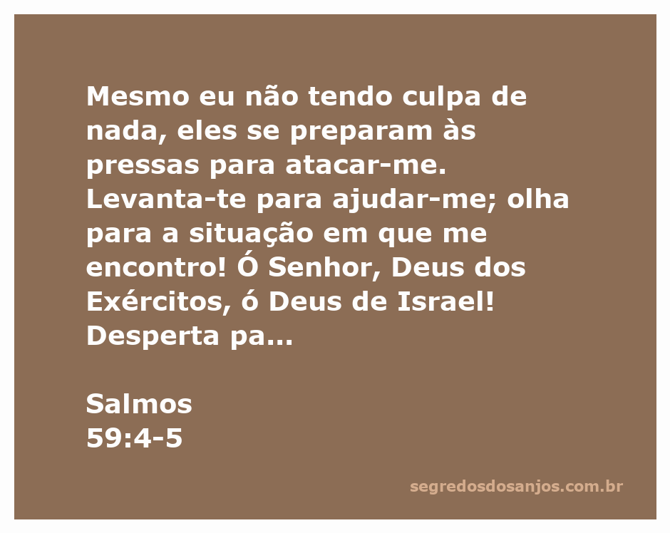 Imagem que representa a súplica de Davi a Deus, pedindo proteção contra inimigos que o atacam injustamente, inspirada em Salmos 59:4-5.