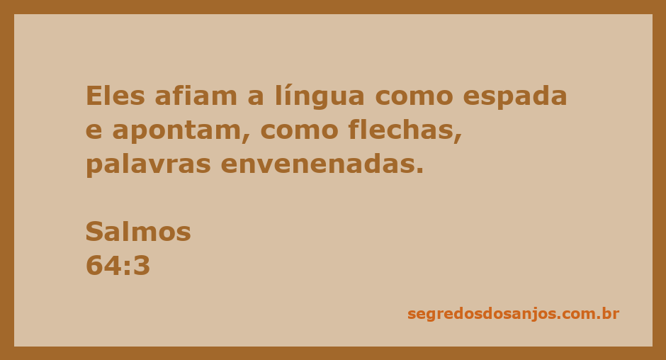 Imagem representando Salmos 64:3 com uma espada e flechas simbolizando palavras afiadas e envenenadas.