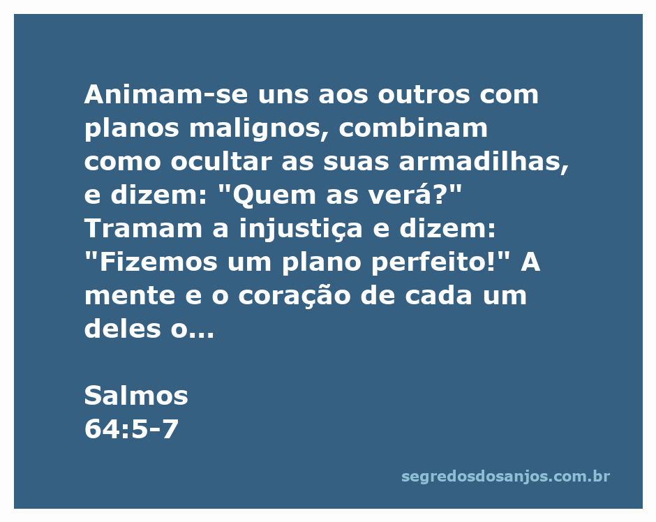 Ilustração do versículo Salmos 64:5-7, destacando planos malignos e a proteção divina.