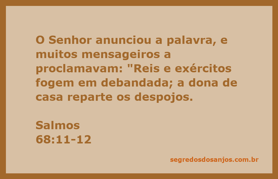 Ilustração do versículo Salmos 68:11-12, mostrando mensageiros proclamando a palavra do Senhor e a cena de despojos sendo repartidos.