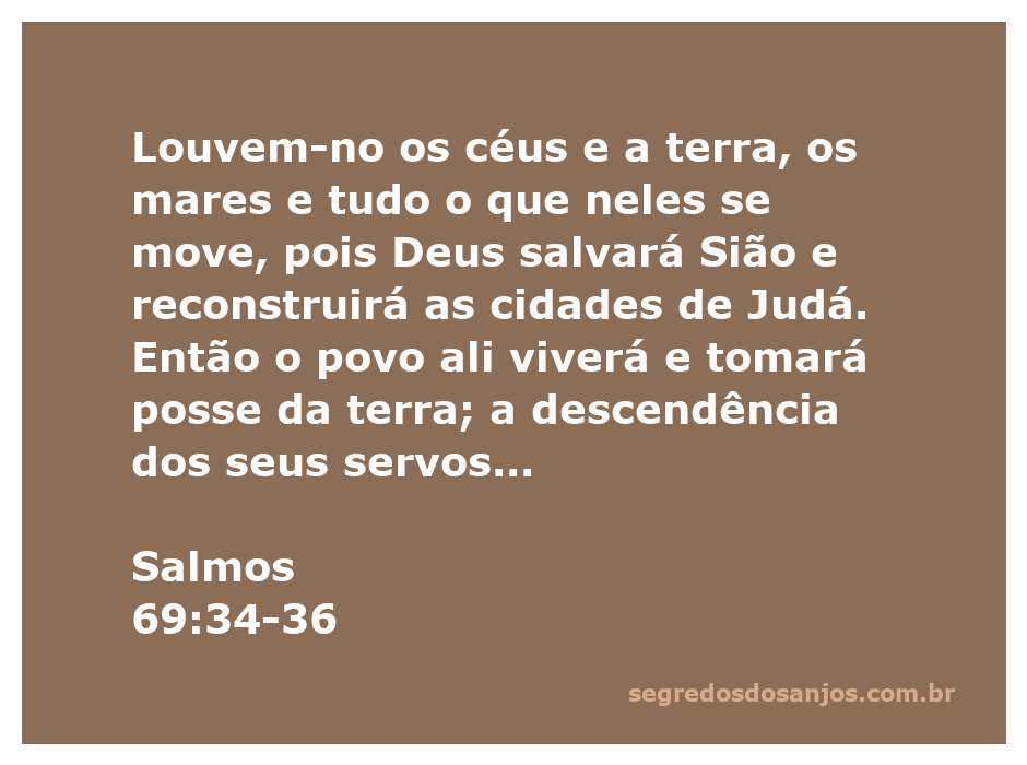 Imagem representativa da passagem de Salmos 69:34-36, com elementos da natureza e a cidade de Sião ao fundo.