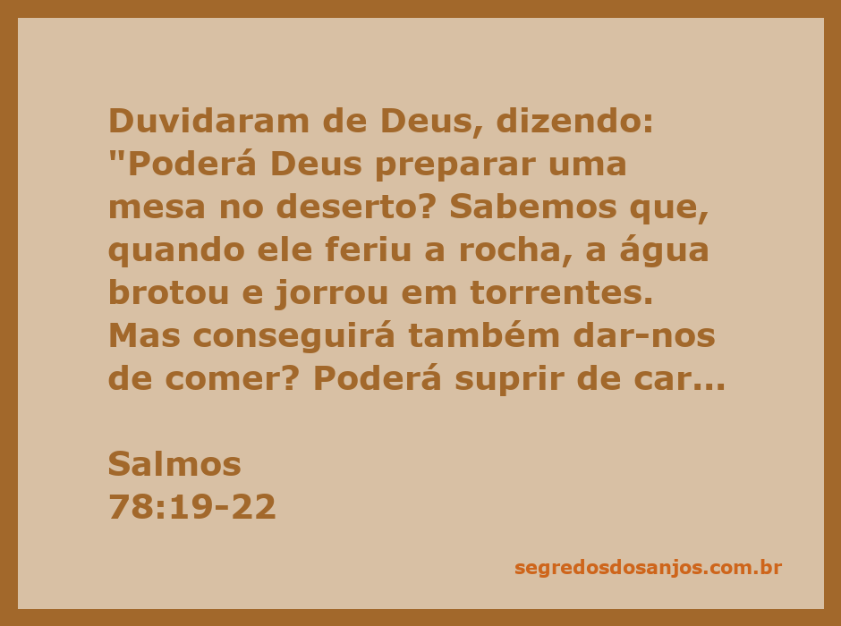 Ilustração de Salmos 78:19-22, mostrando a dúvida do povo de Israel sobre a providência de Deus no deserto.