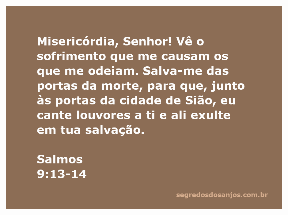 Imagem representativa do Salmos 9:13-14, mostrando uma pessoa clamando por misericórdia e salvação em meio ao sofrimento.