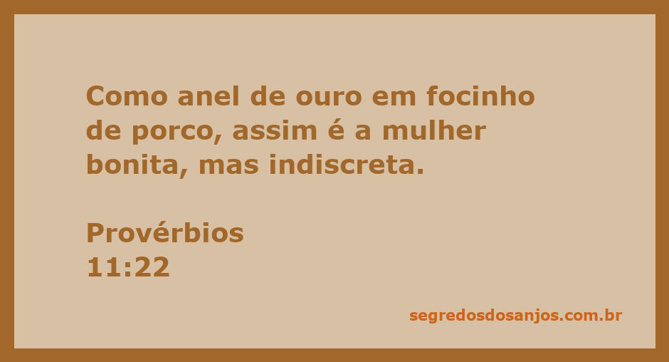 Imagem de um anel de ouro em um focinho de porco, simbolizando a beleza sem valor quando associada à indiscrição.