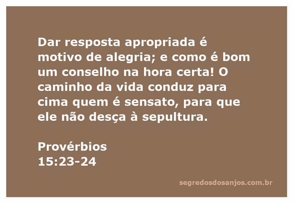 Ilustração de Provérbios 15:23-24 mostrando a importância de respostas sábias e conselhos oportunos na vida.