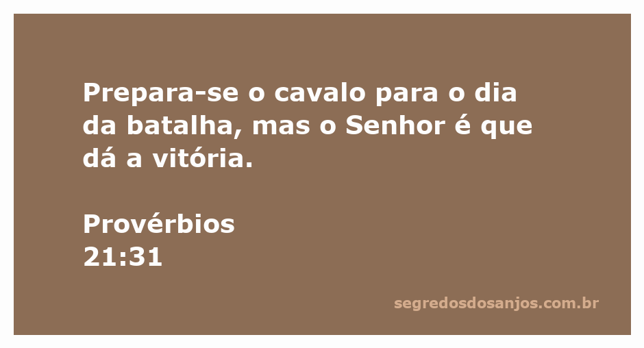 Um cavalo preparado para a batalha simbolizando a força e a preparação, com uma referência ao Senhor que concede a vitória.