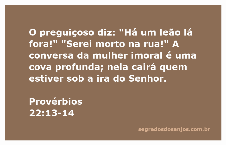 Ilustração de um leão simbolizando o medo do preguiçoso e uma mulher representando a tentação da imoralidade em Provérbios 22:13-14.