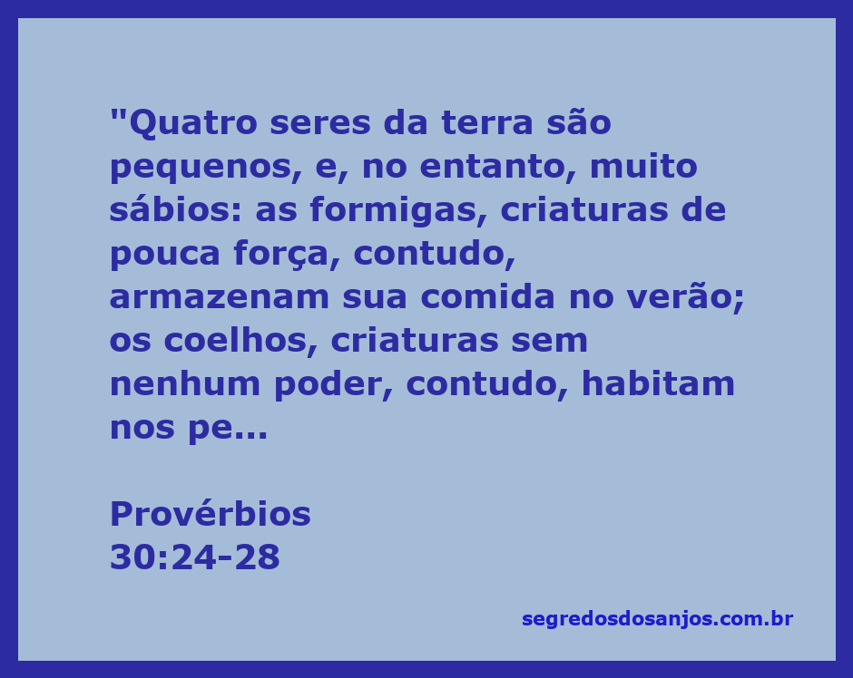 Ilustração dos quatro seres mencionados em Provérbios 30:24-28: formigas, coelhos, gafanhotos e lagartixas.
