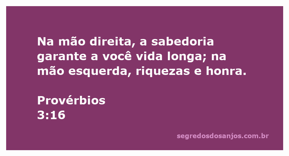 Ilustração de Provérbios 3:16 mostrando a sabedoria nas mãos direita e esquerda, representando vida longa, riquezas e honra.