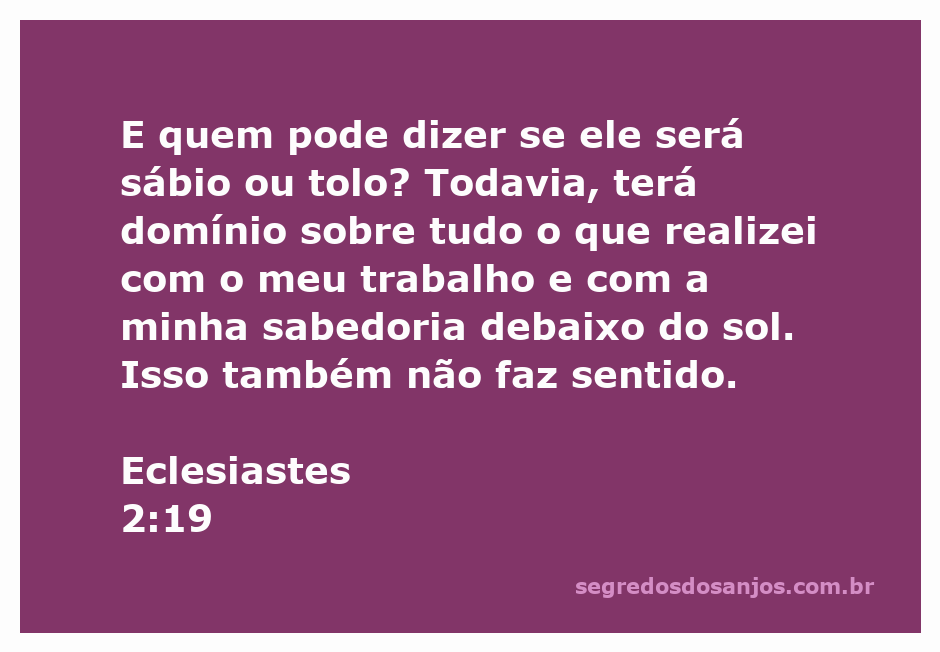 Uma reflexão sobre a sabedoria e a futilidade do trabalho humano conforme Eclesiastes 2:19.
