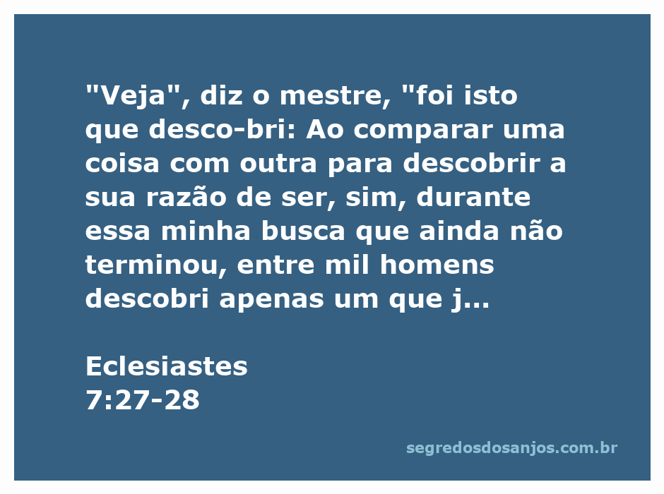 Ilustração do versículo Eclesiastes 7:27-28, destacando a busca por sabedoria e discernimento entre homens e mulheres.