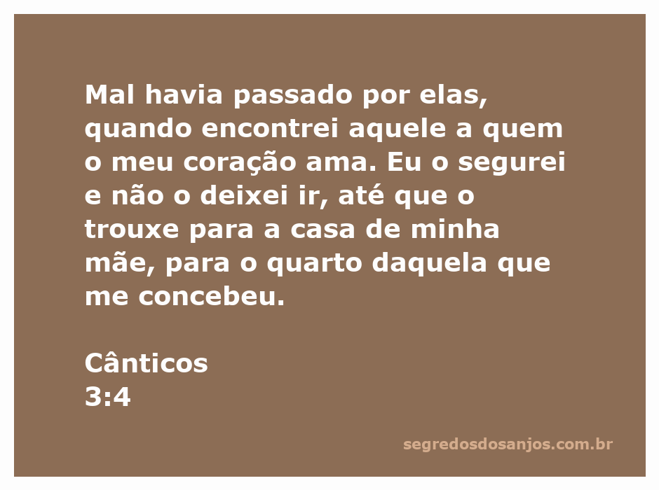 Ilustração do versículo Cânticos 3:4, mostrando uma mulher segurando um homem com amor e carinho.