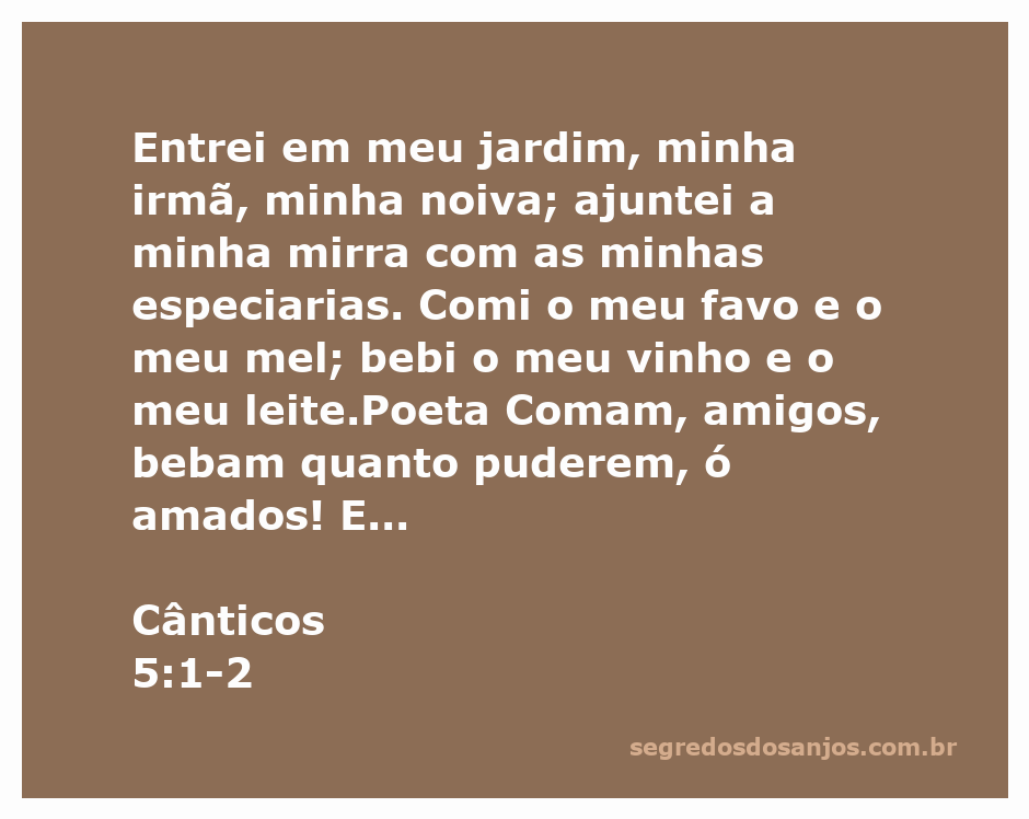 Imagem representativa do versículo Cânticos 5:1-2, mostrando um jardim exuberante com flores e um ambiente romântico.