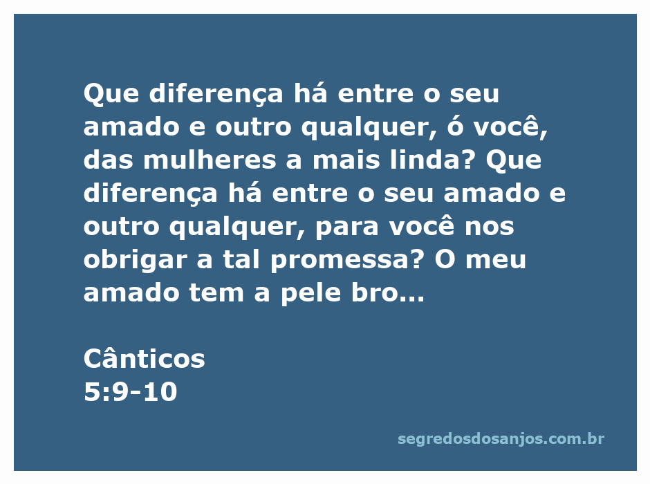 A imagem retrata uma mulher admirando seu amado, simbolizando a beleza e singularidade do amor descrito em Cânticos 5:9-10.